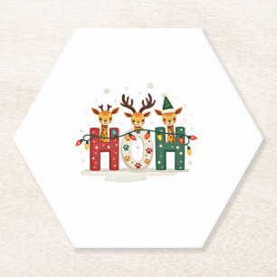 Matching Christmas Santa Hat Ho Ho Ho Giraffe Anim Paper Coaster
