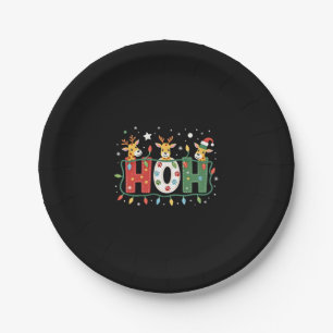 Matching Christmas Santa Hat Ho Ho Ho Giraffe Anim Paper Plate
