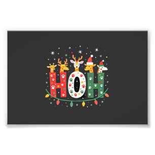 Matching Christmas Santa Hat Ho Ho Ho Giraffe Anim Photo Print