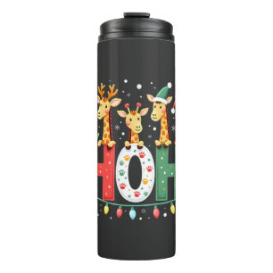 Matching Christmas Santa Hat Ho Ho Ho Giraffe Anim Thermal Tumbler