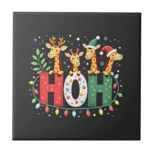 Matching Christmas Santa Hat Ho Ho Ho Giraffe Anim Tile