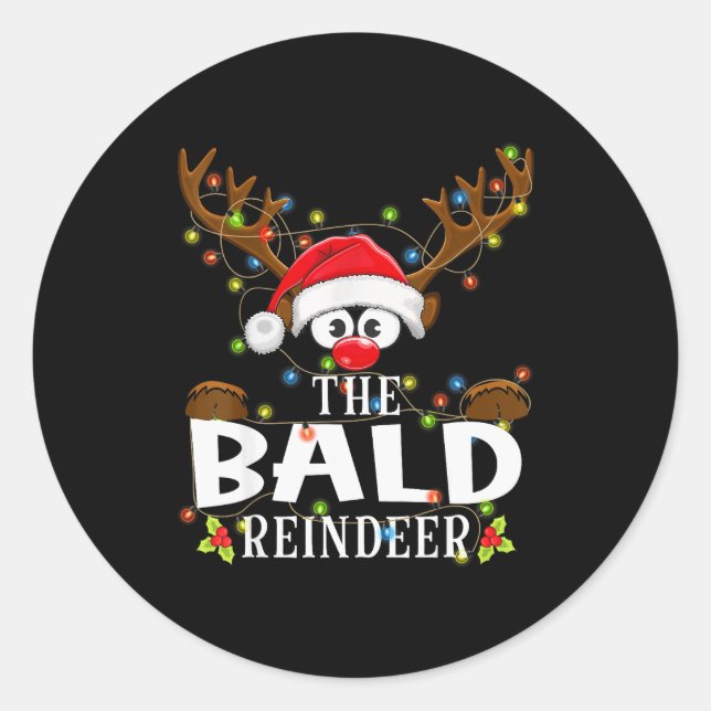 Matching Christmas The Bald Reindeer Pajama  Classic Round Sticker (Front)