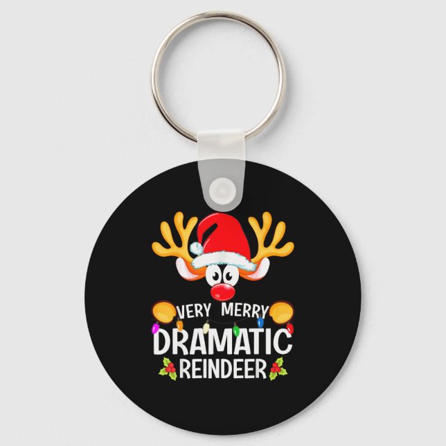 Matching Christmas Very Merry Dramatic Reindeer  Key Ring (Front)