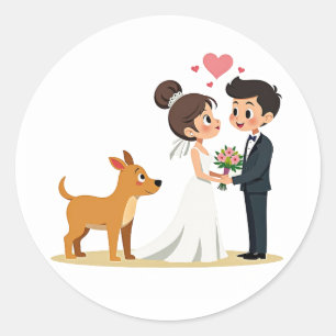 Matching Couple and Puppy Wedding Sticker