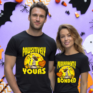 Matching Couple Halloween Cat Mummy Names in Heart T-Shirt