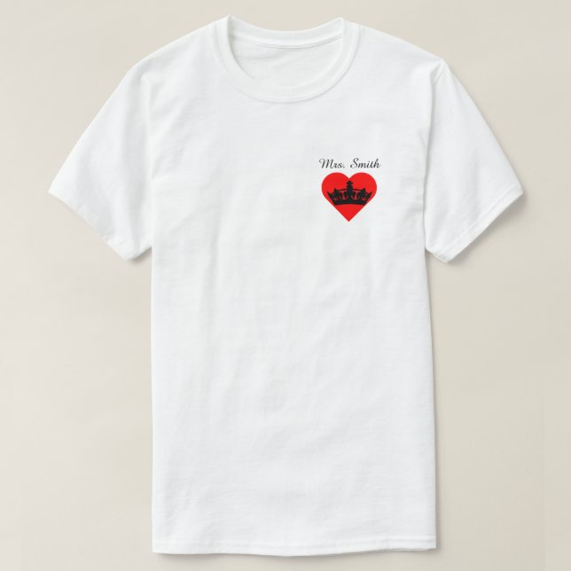 Matching couple king queen Mrs. Crown Red Heart T-Shirt (Design Front)
