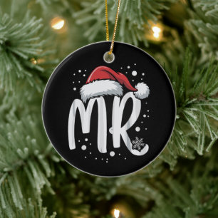 Matching Couples Mr Mrs Wedding Xmas Ugly Santa Ceramic Tree Decoration