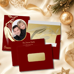 Matching Deep Red Gold Foil Eucalyptus Christmas Envelope