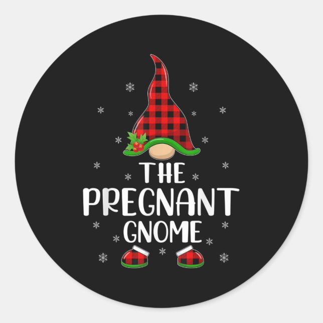 Matching Family Buffalo Plaid The Pregnant Gnome C Classic Round Sticker (Front)
