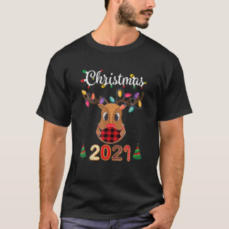 Matching Family Christmas 2021 Plaid Mask Rudolph T-Shirt