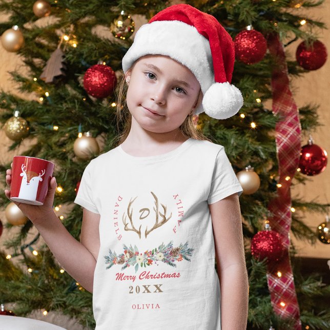 Matching family Christmas antlers monogrammed T-Shirt (Creator Uploaded)
