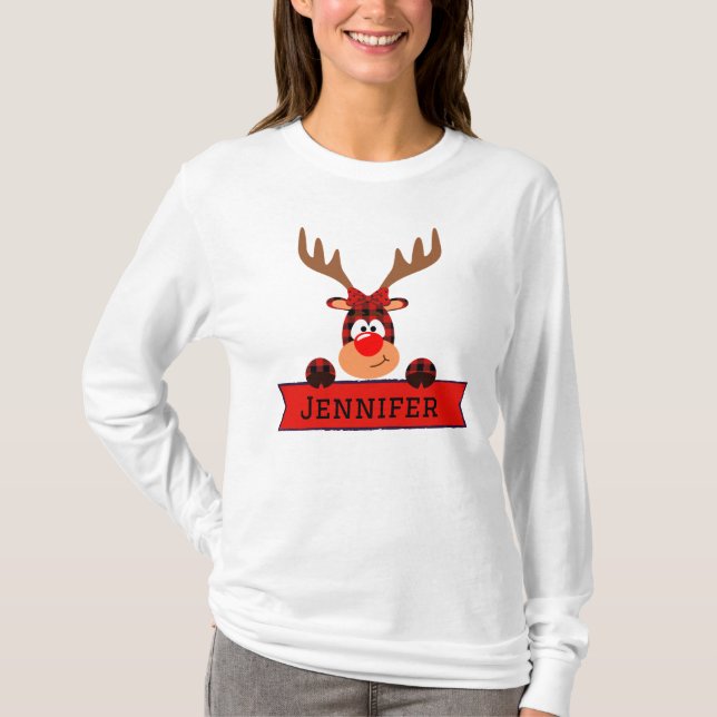 Matching Family Christmas Buffalo Plaid Reindeer  T-Shirt (Front)