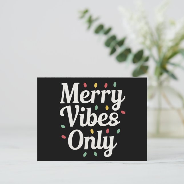 Matching Family Christmas Merry Vibes Only Lights  Holiday Postcard (Standing Front)
