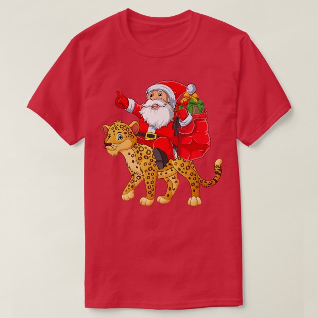 Matching Family Funny Santa Riding Leopard Christm T-Shirt (Design Front)