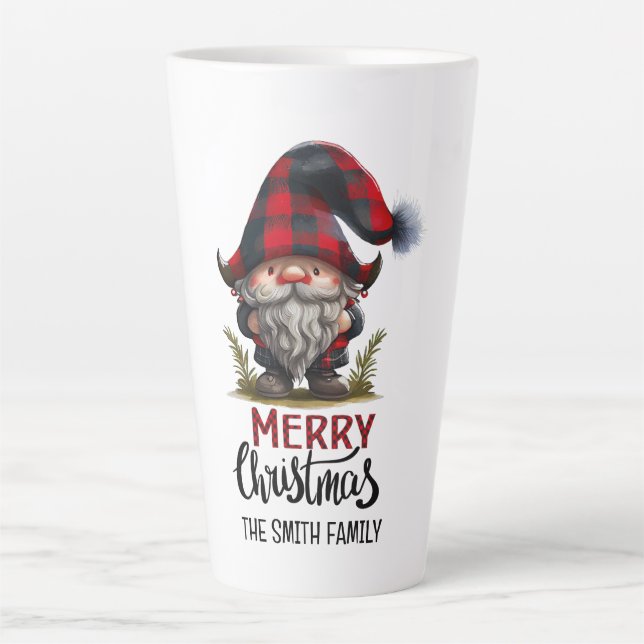 Matching Family Gnome Merry Christmas | Plaid Fun  Latte Mug (Front)