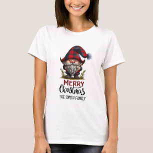 Matching Family Gnome Merry Christmas Plaid Fun T-Shirt