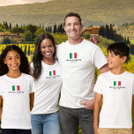 Matching Family Italy Trip Italian Flag Custom T-Shirt<br><div class="desc">Travelling to Italy with your family or a travel group? Then this shirt is perfect - design features the Italian flag and 2 lines of custom text. Add your family or group name, date of vacation or any custom text. Simple and classic - the perfect trip keepsake and great for...</div>