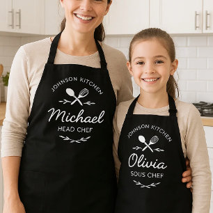 Matching Family Kitchen Aprons with Custom Names