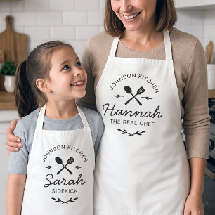Matching Family Kitchen Aprons with Custom Names a