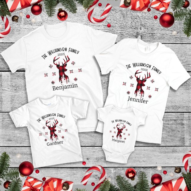 Matching Family Name Date Christmas Buffalo Plaid T-Shirt (Creator Uploaded)