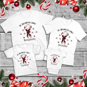 Matching Family Name Date Christmas Buffalo Plaid T-Shirt