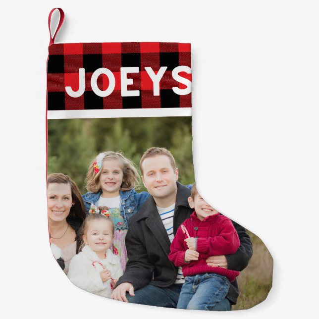 Matching family photo cute red plaid christmas  small christmas stocking (Front)
