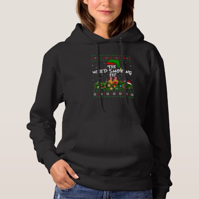 Matching Family Ugly Weed Smoking Elf Christmas Hoodie (Front)