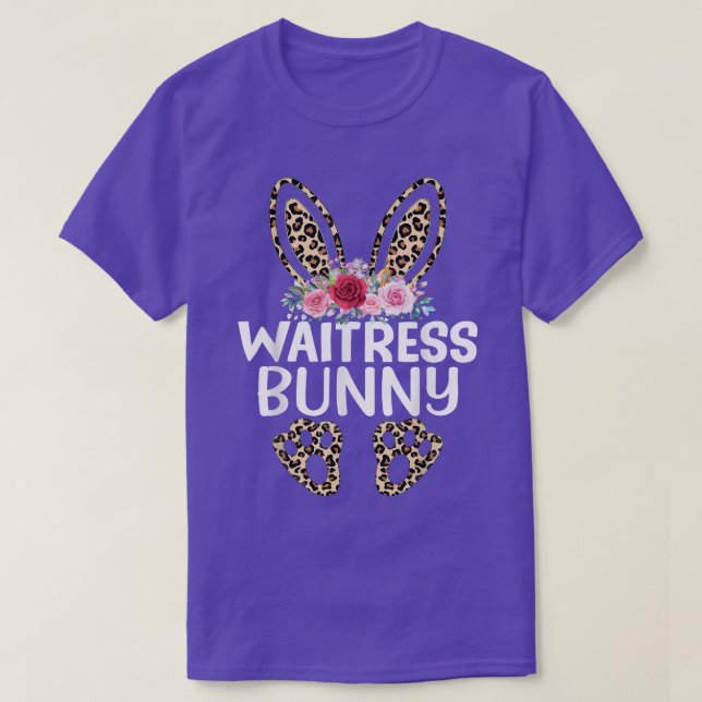 Matching Funny Leopard Print Bunny Waitress Easter T-Shirt (Design Front)