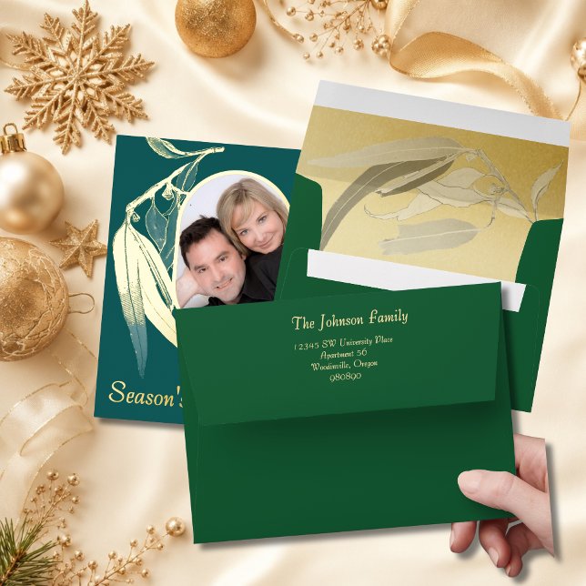 Matching Green Gold Foil Eucalyptus Christmas  Envelope (Creator Uploaded)