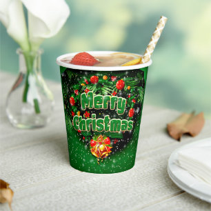 Matching Green Merry Christmas Gold Bells Paper Cups