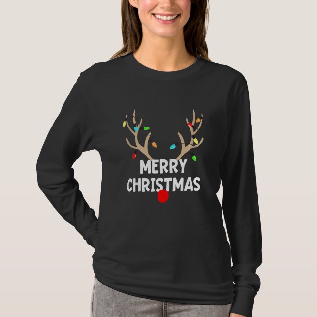 Matching Group Christmas Lights Reindeer Team Offi T-Shirt (Front)