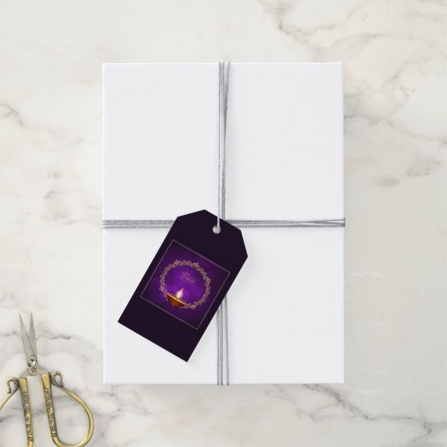 Matching Happy Diwali Purple Gift Tags (With Twine)