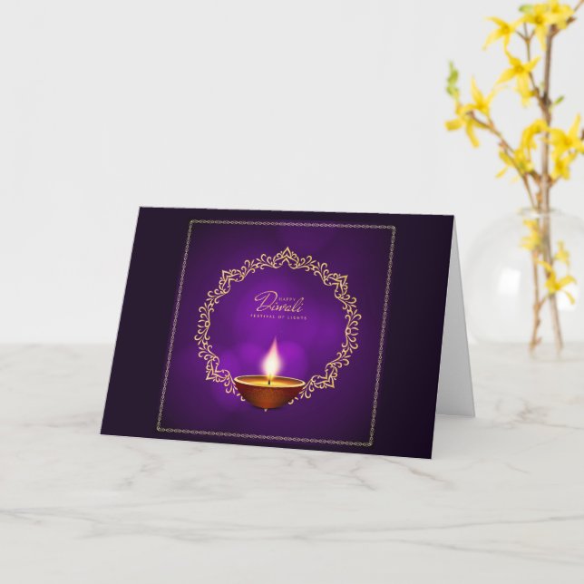 Matching Happy Diwali Purple Invitation / Greeting (Yellow Flower)