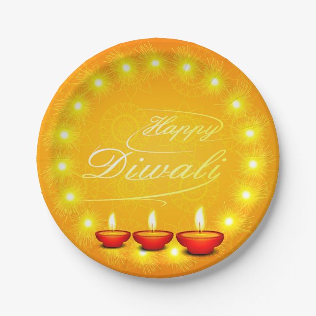 Matching Happy Diwali Yellow 7" Plate (Front)