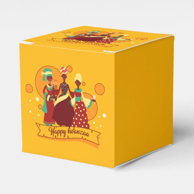 Matching Happy Kwanzaa 3 Ladies Yellow Favour Box (Front Side)