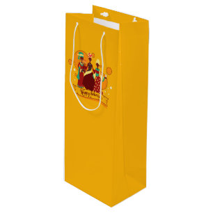 Matching Happy Kwanzaa 3 Ladies Yellow Wine Gift Bag