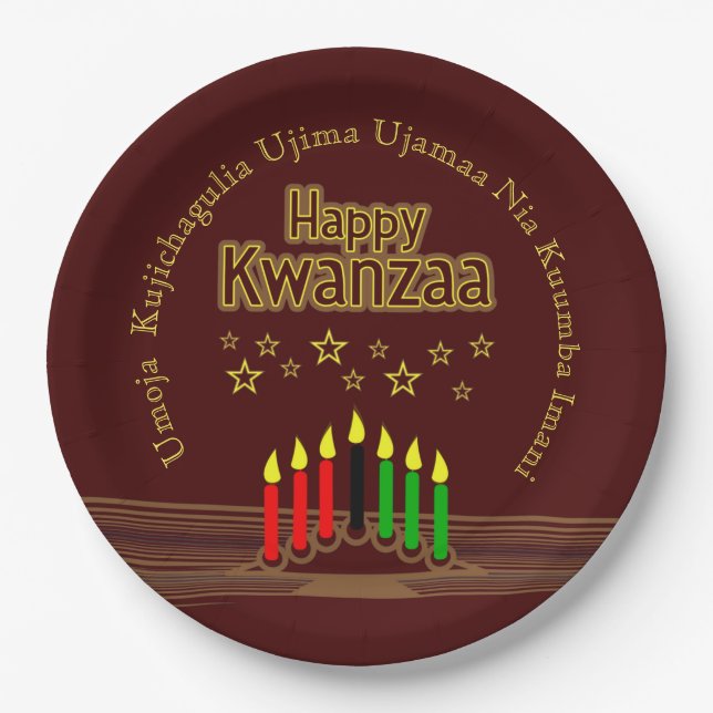 Matching Happy Kwanzaa Seven Principles 9" Paper Plate (Front)