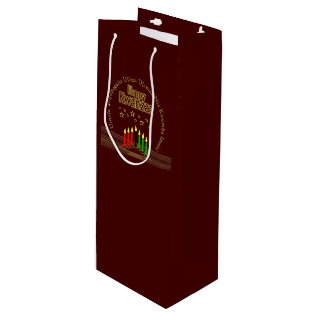 Matching Happy Kwanzaa Seven Principles Wine Gift Bag (Front Angled)