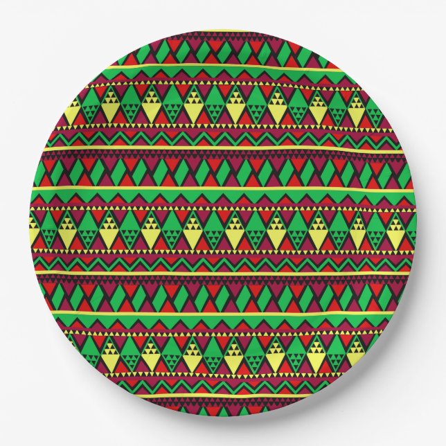 Matching Kwanzaa Yellow Red Black Green 9" Paper Plate (Front)