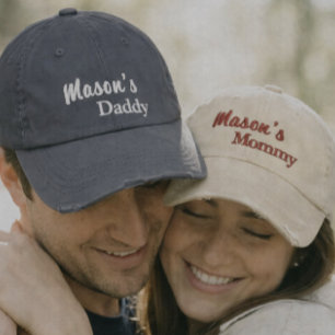 Matching Mummy Daddy embroidered caps set