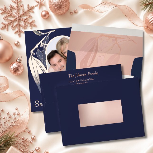 Matching Navy Rose Gold Foil Eucalyptus Christmas  Envelope (Creator Uploaded)