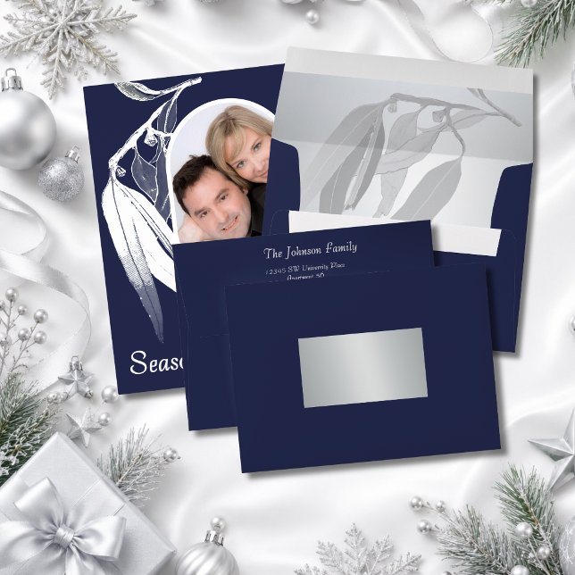Matching Navy Silver Foil Eucalyptus Christmas  Envelope (Creator Uploaded)