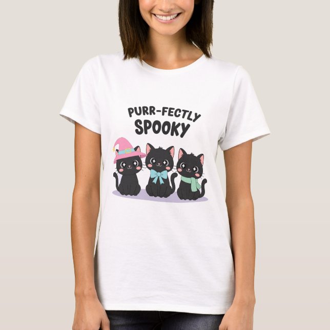 Matching Pastel Black Cat Halloween Tee (Front)