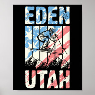 Matching Retro Style Mountain Skiing Eden Utah Tri Poster