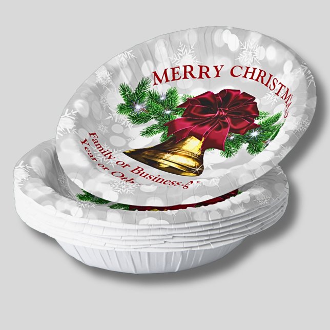 Matching Set - Gold Bell Red Bow Christmas 20xx  Paper Plate (Creator Uploaded)