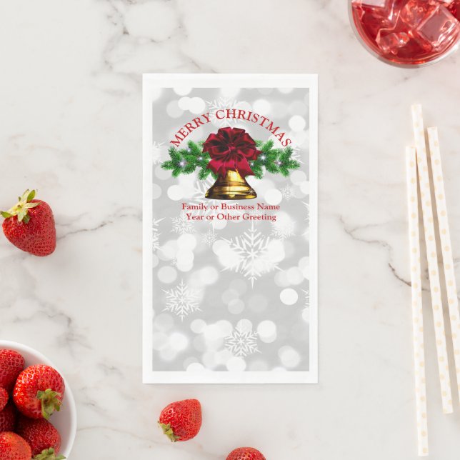 Matching Set Gold Bell Red Bow Christmas Napkin (Insitu)