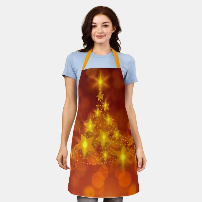 Matching Set Gold Stars Christmas Tree Apron (Worn)