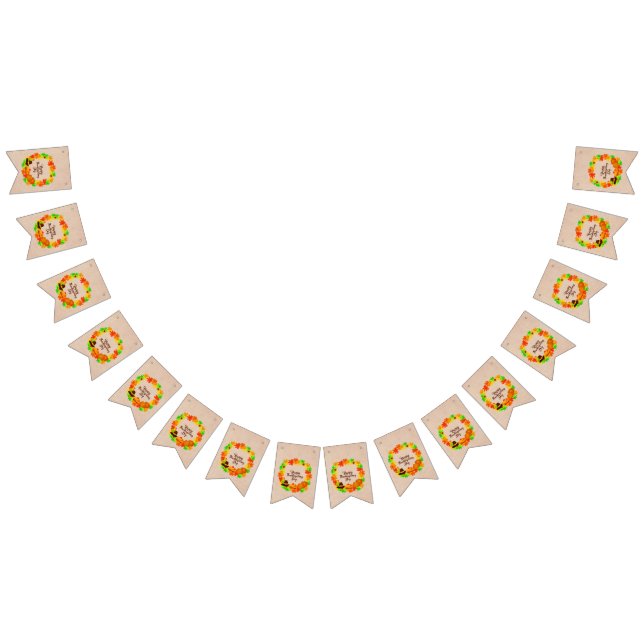 Matching Set Thanksgiving Green Gold Wreath Hat Bunting (All)