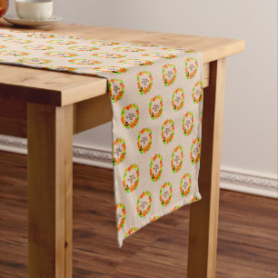 Matching Set Thanksgiving Green Gold Wreath Hat Short Table Runner