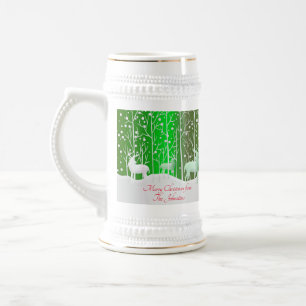 Matching Set White Reindeer Edit Name Green Beer Stein